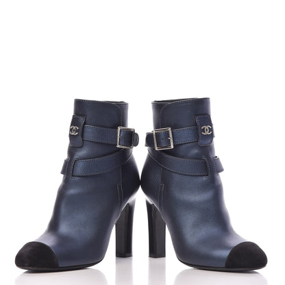 Chanel Calfskin Suede Cap Toe CC Short Boots 36 Navy Black 11 of 12