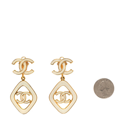 Chanel Enamel CC Drop Clip On Earrings Gold White 2 of 4