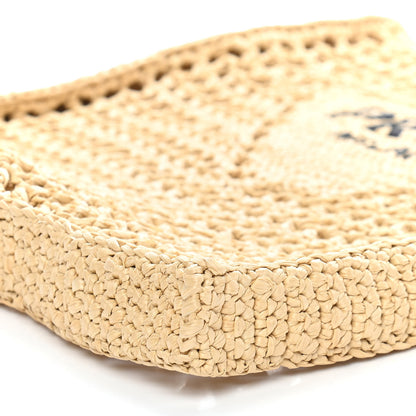 Prada Yarn Raffia Effect Crochet Logo Embroidered Tote Bag Naturale 9 of 9