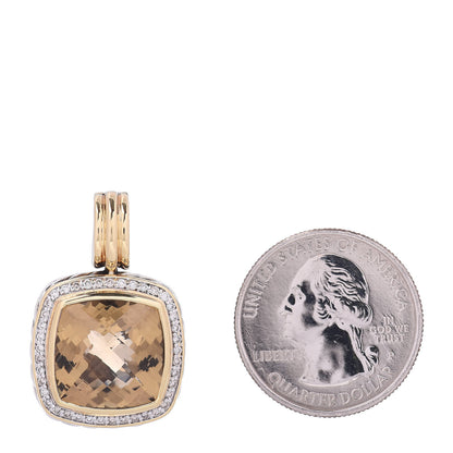 David Yurman Sterling Silver 18K Yellow Gold Diamond Champagne Citrine 14mm Albion Enhancer Pendant 2 of 3