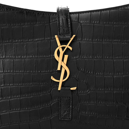 Saint Laurent Calfskin Crocodile Embossed LE 5 A 7 Hobo Black 8 of 10