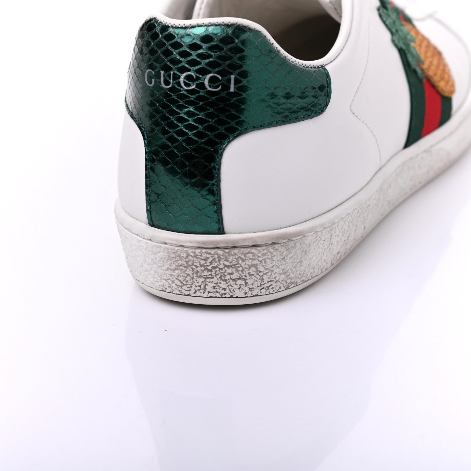 Gucci Calfskin Ayers Web Pineapple Ladybug Embroidered Womens Ace Sneakers 37.5 White 11 of 20