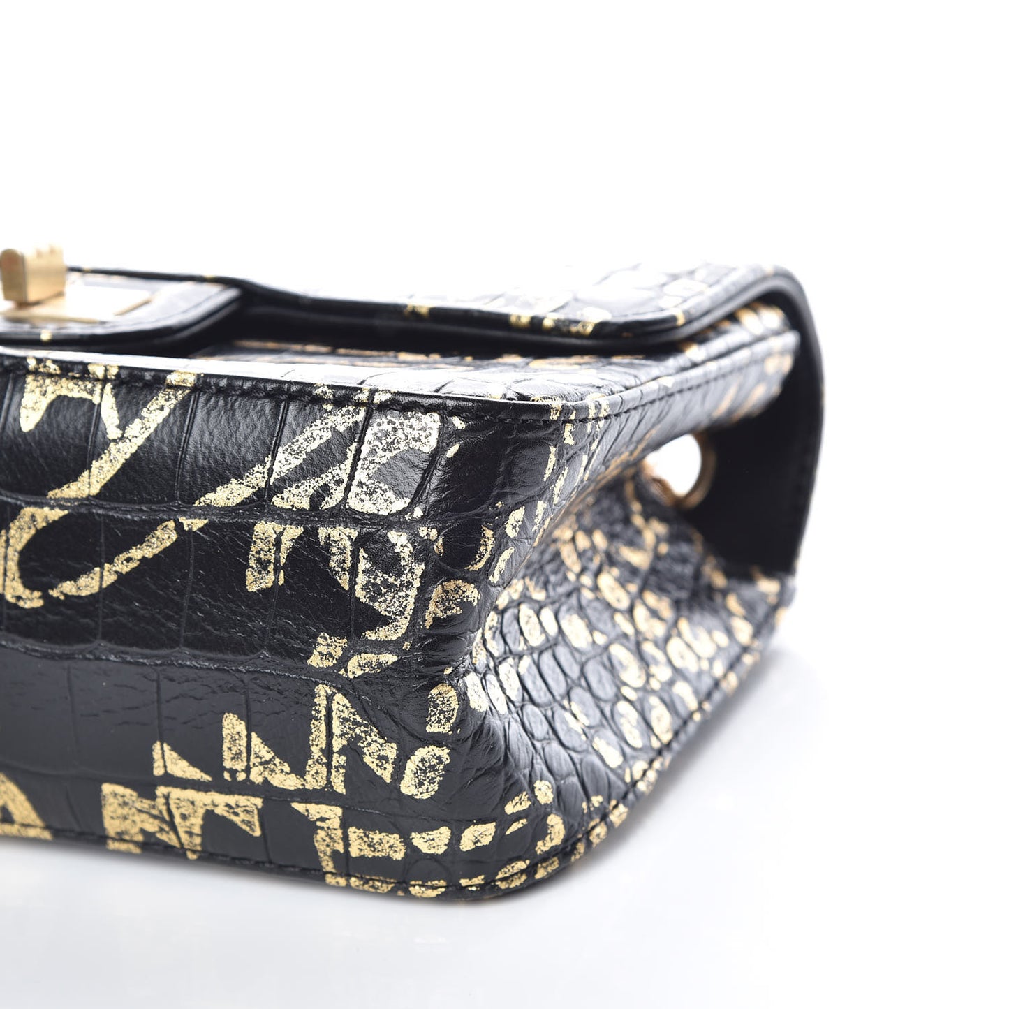 Calfskin Crocodile Embossed Graffiti 2.55 Mini Cocodile Reissue Flap Black Gold