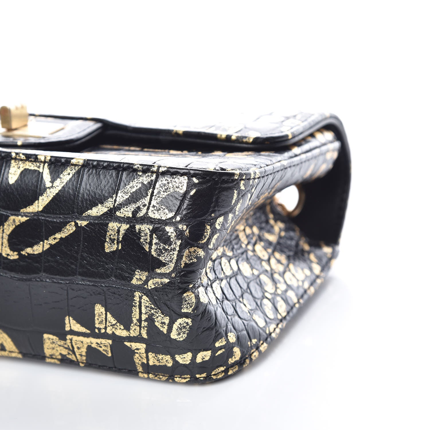 Chanel Calfskin Crocodile Embossed Graffiti 2.55 Mini Cocodile Reissue Flap Black Gold 6 of 10