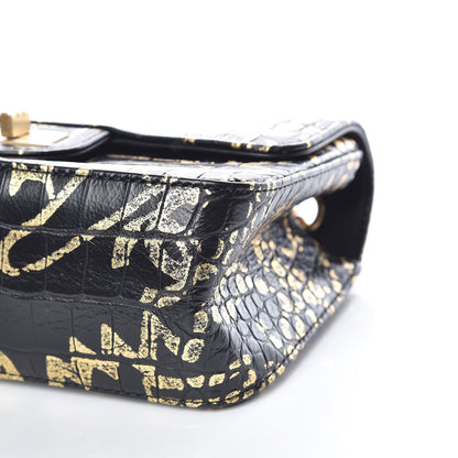 Chanel Calfskin Crocodile Embossed Graffiti 2.55 Mini Cocodile Reissue Flap Black Gold 6 of 10
