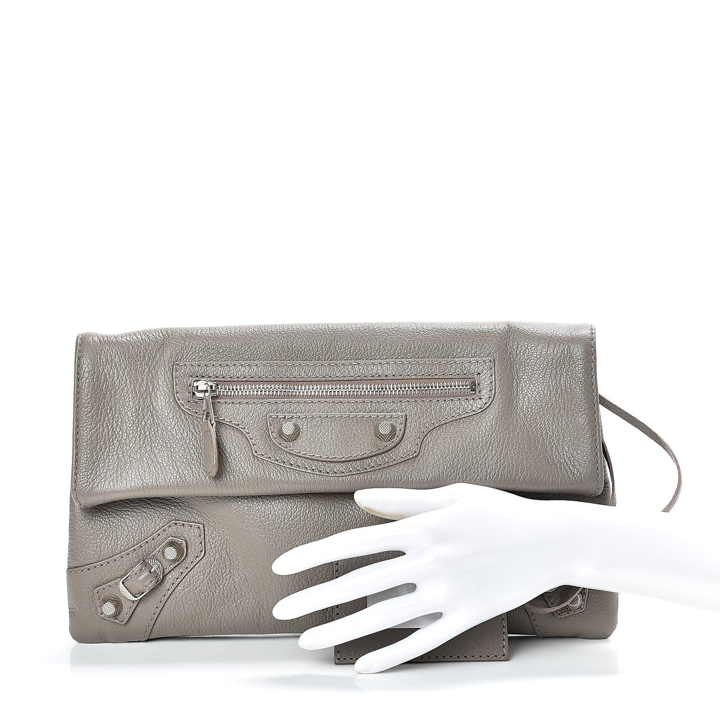 Agneau Giant 12 Silver Hardware Envelope Clutch Gris Poivre