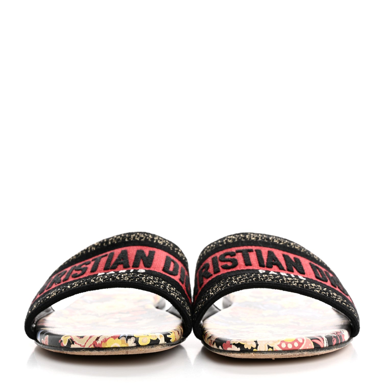 Christian Dior Canvas Toile de Jouy Pop Embroidered Dway Flat Slide Sandals 36.5 Black Multicolor 3 of 10