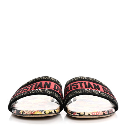 Christian Dior Canvas Toile de Jouy Pop Embroidered Dway Flat Slide Sandals 36.5 Black Multicolor 3 of 10