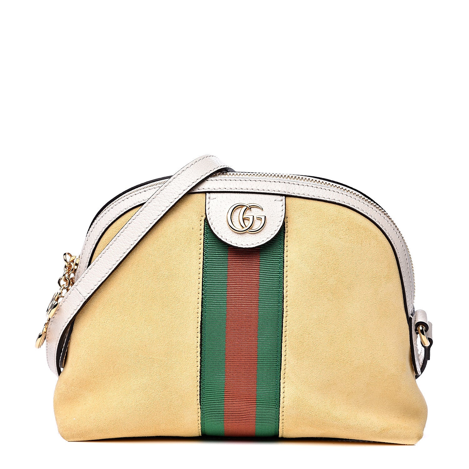 Gucci Suede Calfskin GG Web Small Ophidia Dome Shoulder Bag Burro New Mystic White 1 of 13