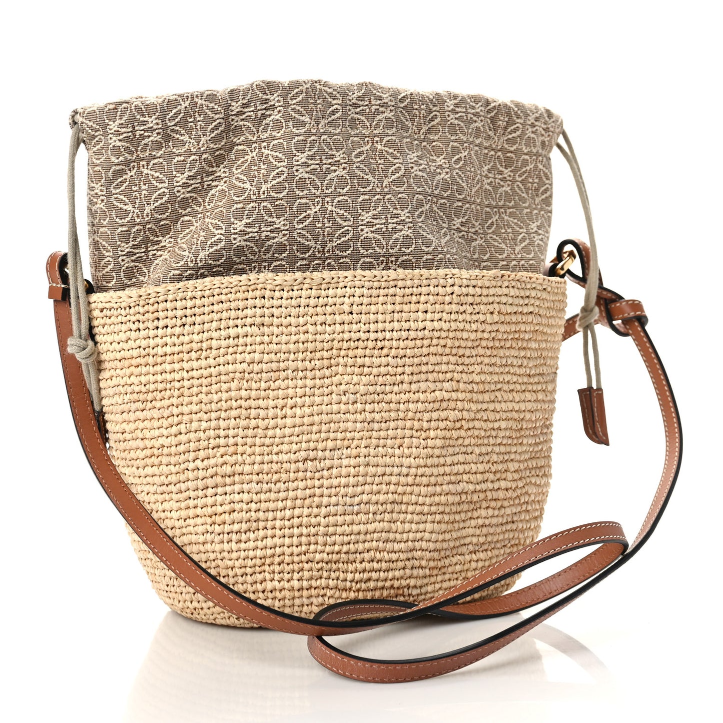 Calfskin Raffia Bucket Bag Natural Tan