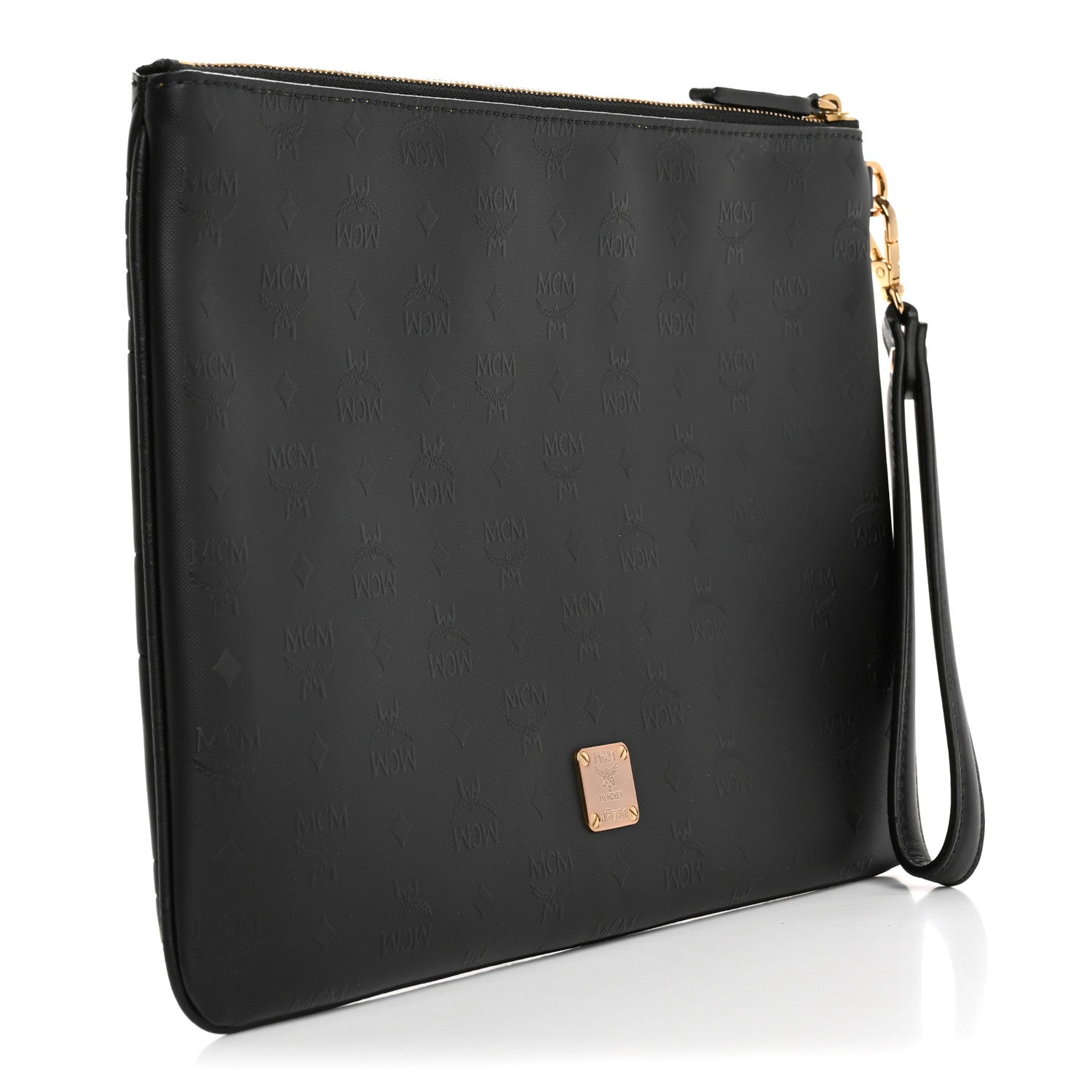 MCM Visetos Polka Dot Wristlet Zip Pouch Black Gold 3 of 10
