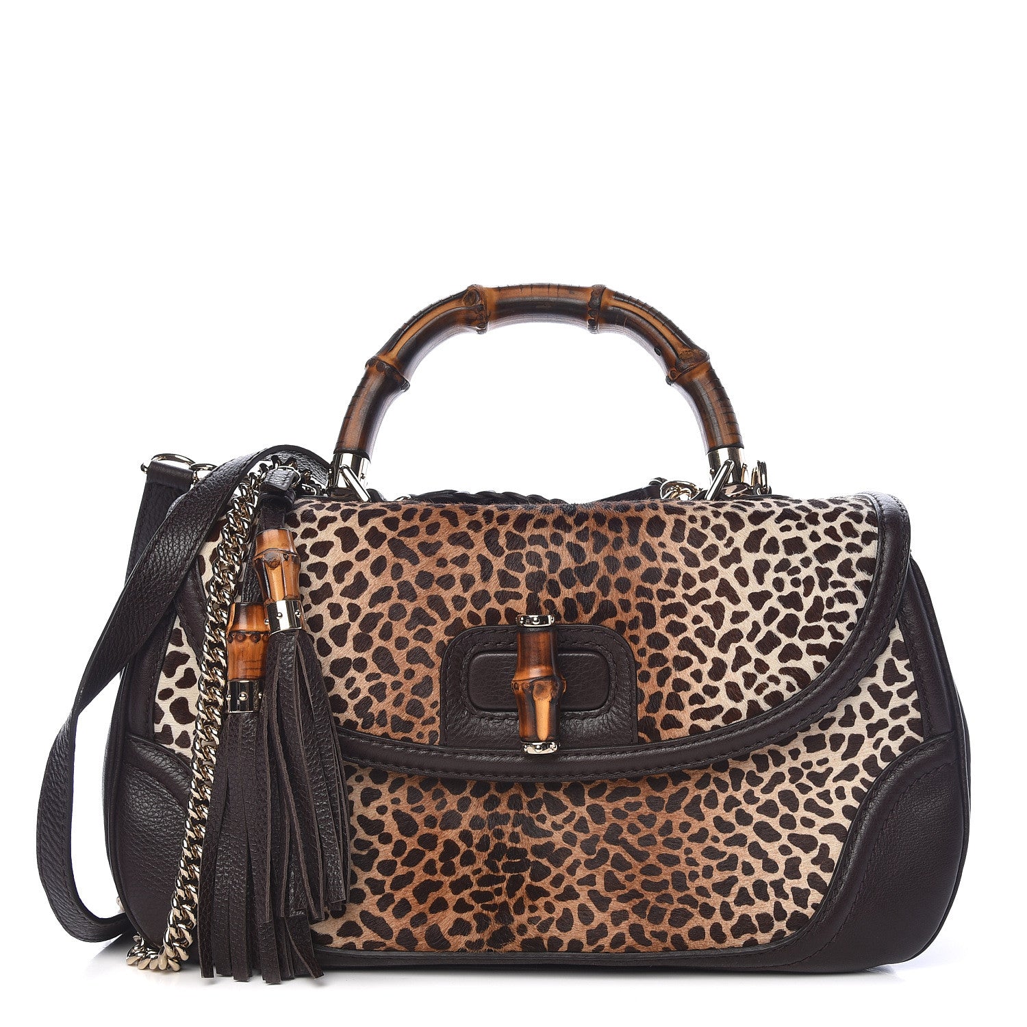 Gucci Pony Hair Jaguar Print Large New Bamboo Top Handle Bag 1 of 11
