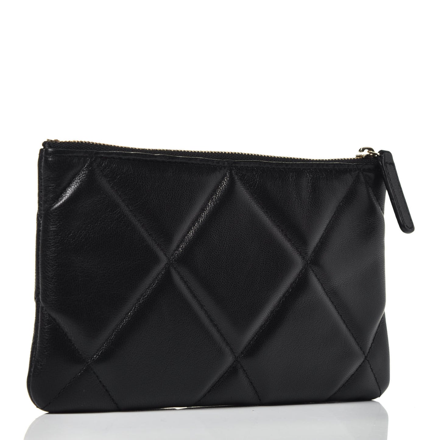 Shiny Goatskin Quilted Small Chanel 19 Pouch Black
