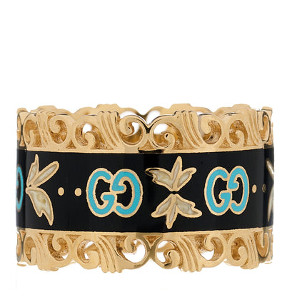 Gucci 18K Yellow Gold Enamel Wide Icon Blooms Ring 52 6 Black 3 of 6
