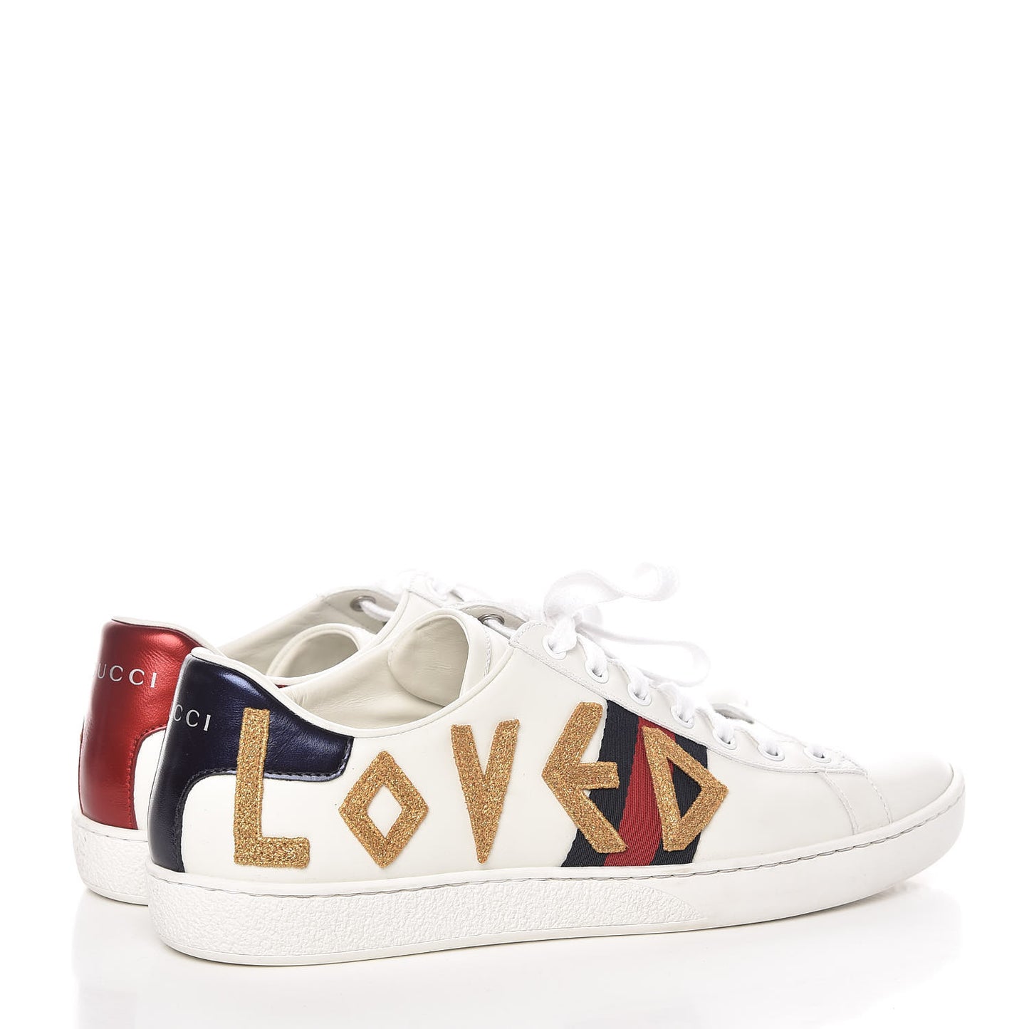 Calfskin Nappa Web LOVED Embroidered Womens Ace Sneakers 42 White Red Flame Notte
