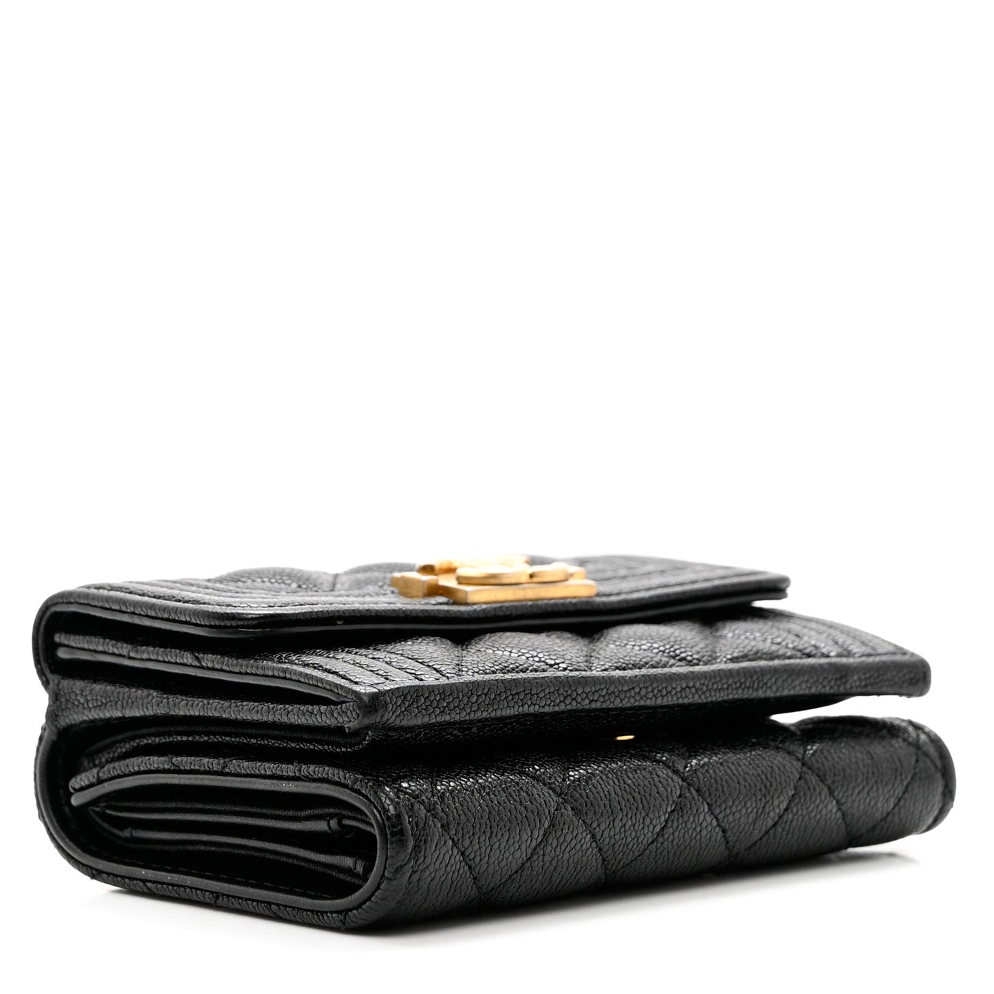 Caviar Quilted Small Boy Flap Wallet Black