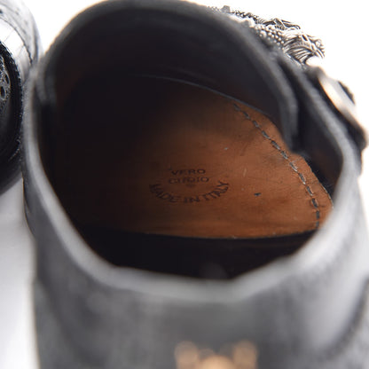 Gucci Calfskin Bee Embroidered Mens Queercore Brogue Wingtip Monk Strap Loafers 7.5 Black 14 of 17