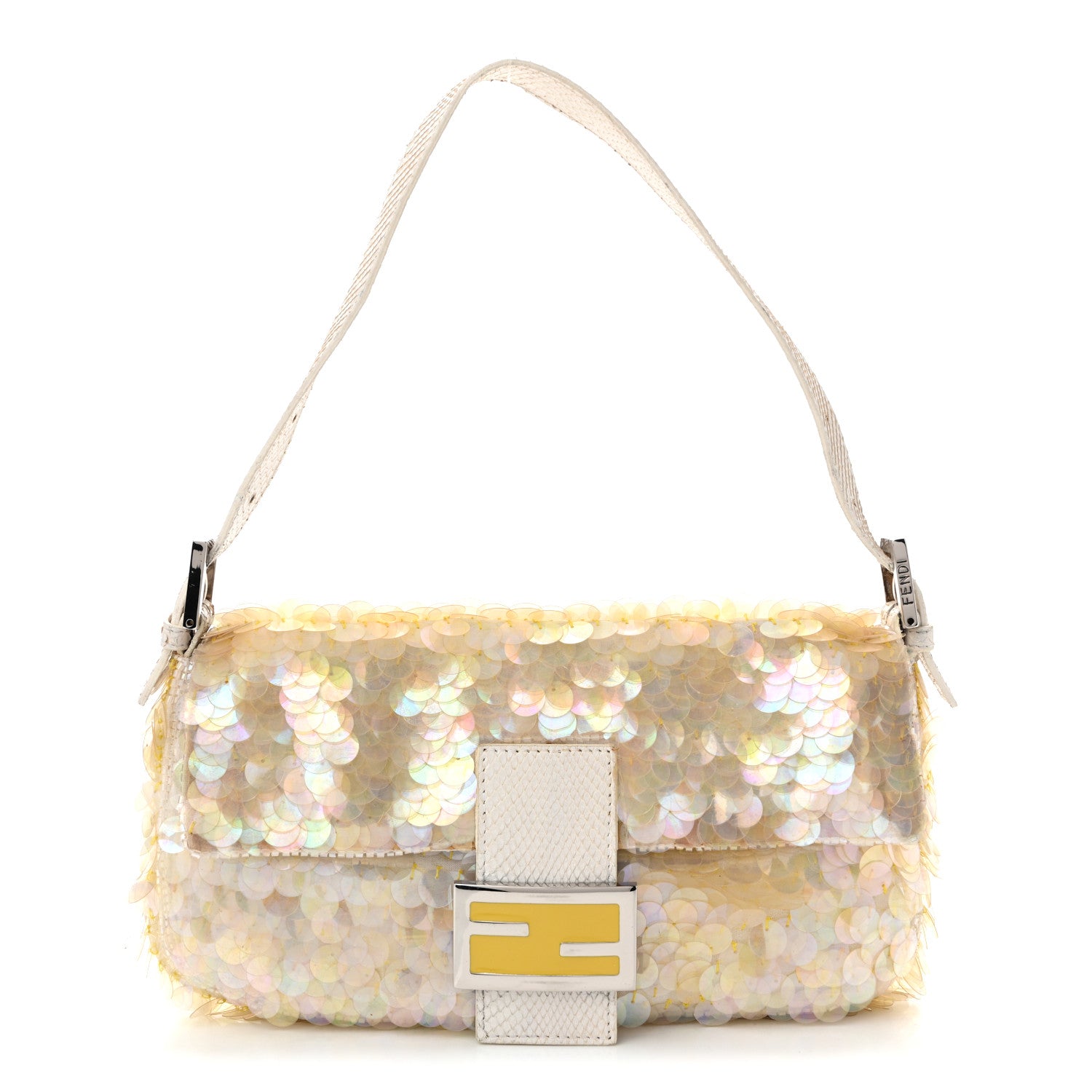 Fendi Sequin Paillettes Snakeskin Baguette White 1 of 13
