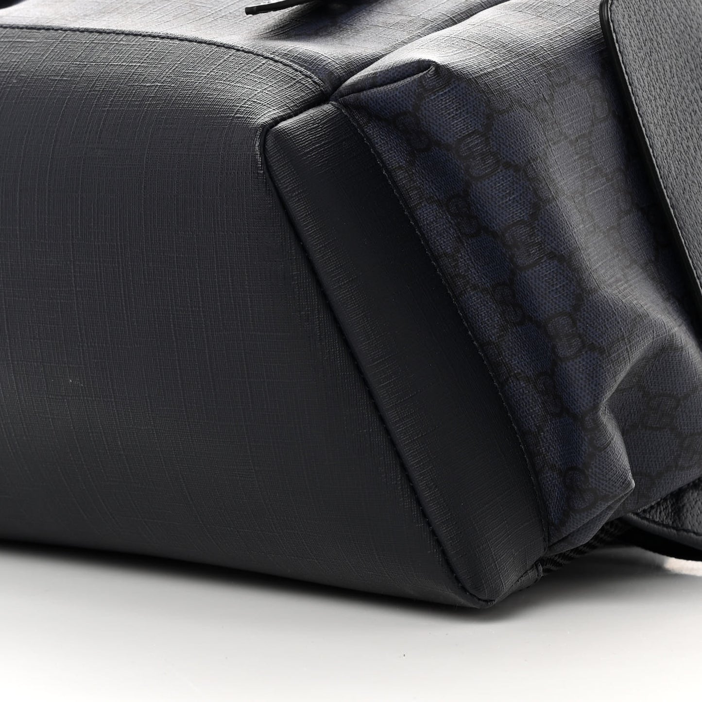 GG Supreme Monogram Textured Dollar Calfskin Medium Double Buckle Backpack Blue Dark Blue Black