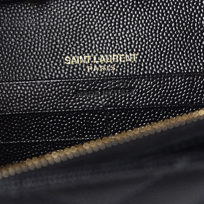 Saint Laurent Grain De Poudre Matelasse Chevron Monogram Chain Wallet Black 9 of 12