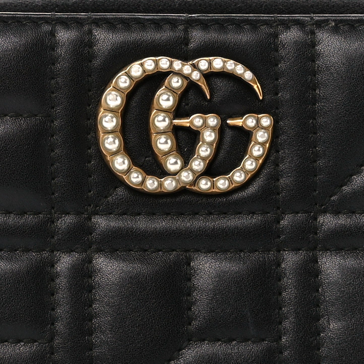 Calfskin Matelasse Pearly GG Marmont Zip Around Wallet Black