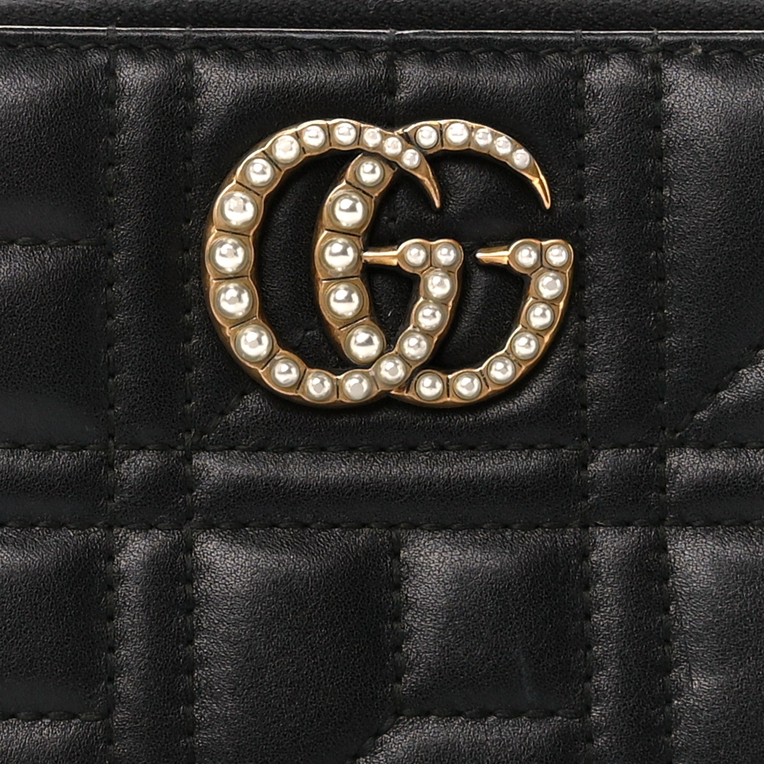 Gucci Calfskin Matelasse Pearly GG Marmont Zip Around Wallet Black 8 of 10