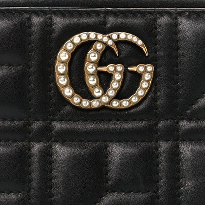 Gucci Calfskin Matelasse Pearly GG Marmont Zip Around Wallet Black 8 of 10