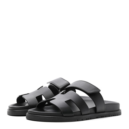 Hermes Calfskin Womens Chypre Sandals 37 Black 3 of 9