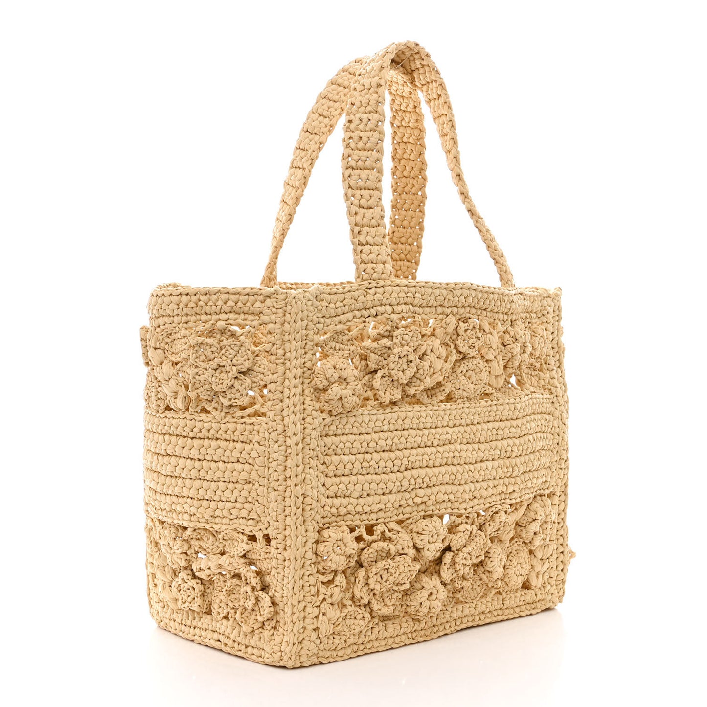 Woven Raffia Floral Embellished Small Book Tote Natural