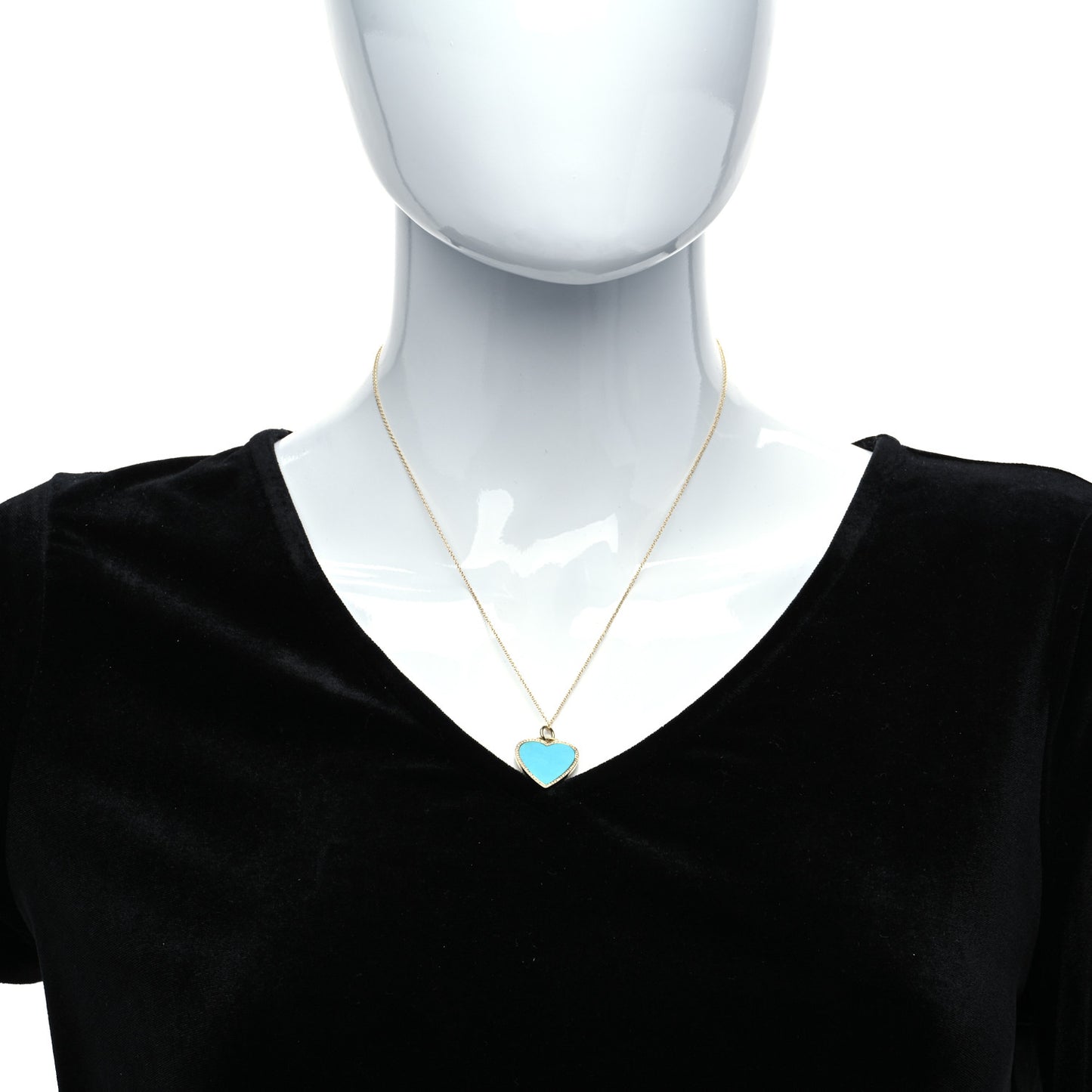 18K Yellow Gold Diamond Turquoise Heart Pendant Necklace