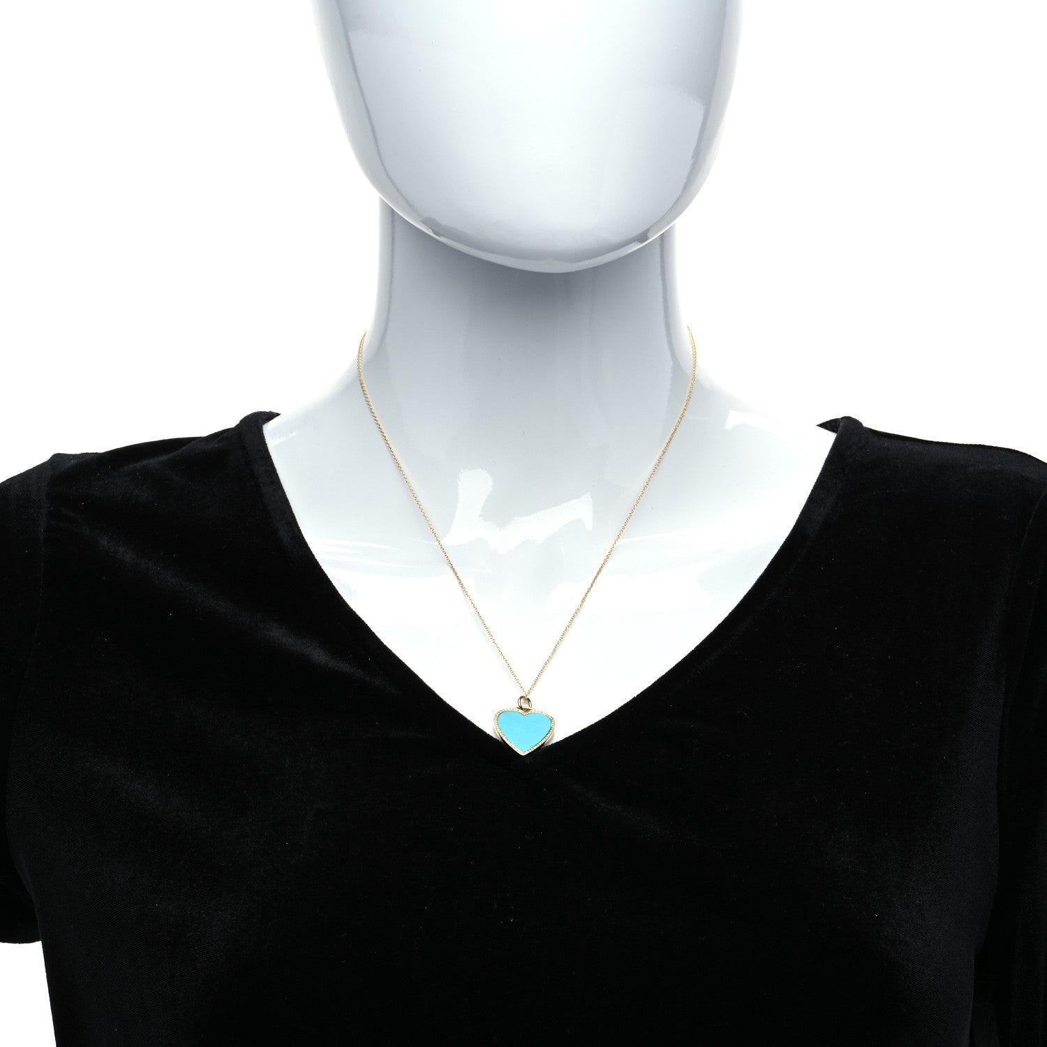 Jennifer Meyer 18K Yellow Gold Diamond Turquoise Heart Pendant Necklace 2 of 7
