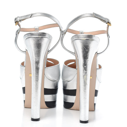 Gucci Nappa Angel T-Strap Platform High Heel Pumps 39.5 Argento 5 of 12