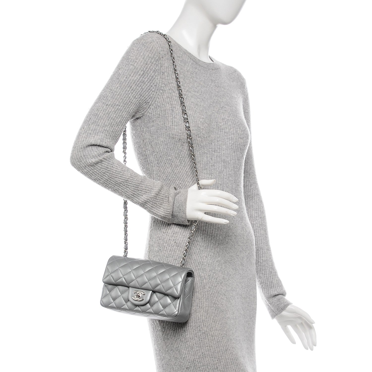Chanel Metallic Lambskin Quilted Mini Rectangular Flap Silver 2 of 7