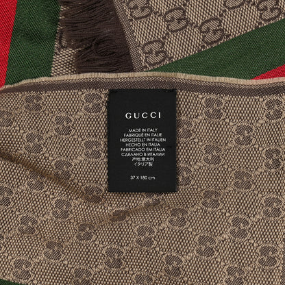 Gucci Wool Silk GG Monogram Web Verbier Fringe Scarf Light Brown Dark Green 5 of 5