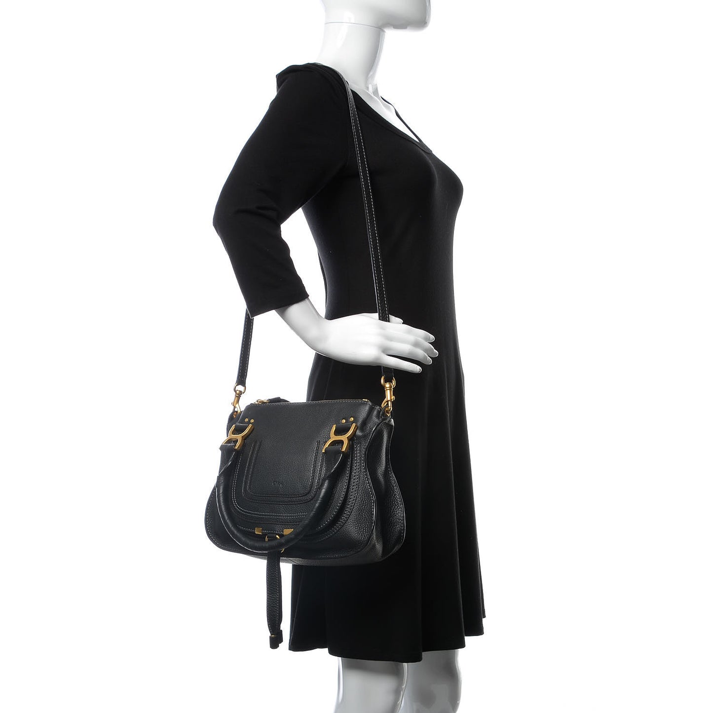 Calfskin Small Marcie Satchel Black