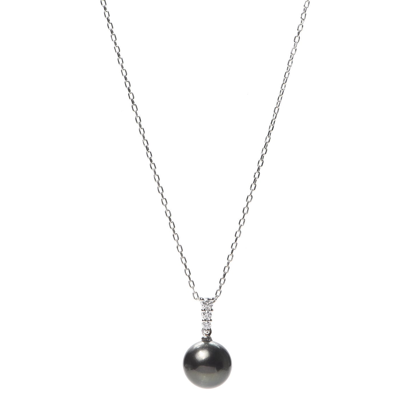 18K White Gold Diamond Black South Sea Pearl 10mm Morning Dew Pendant Necklace