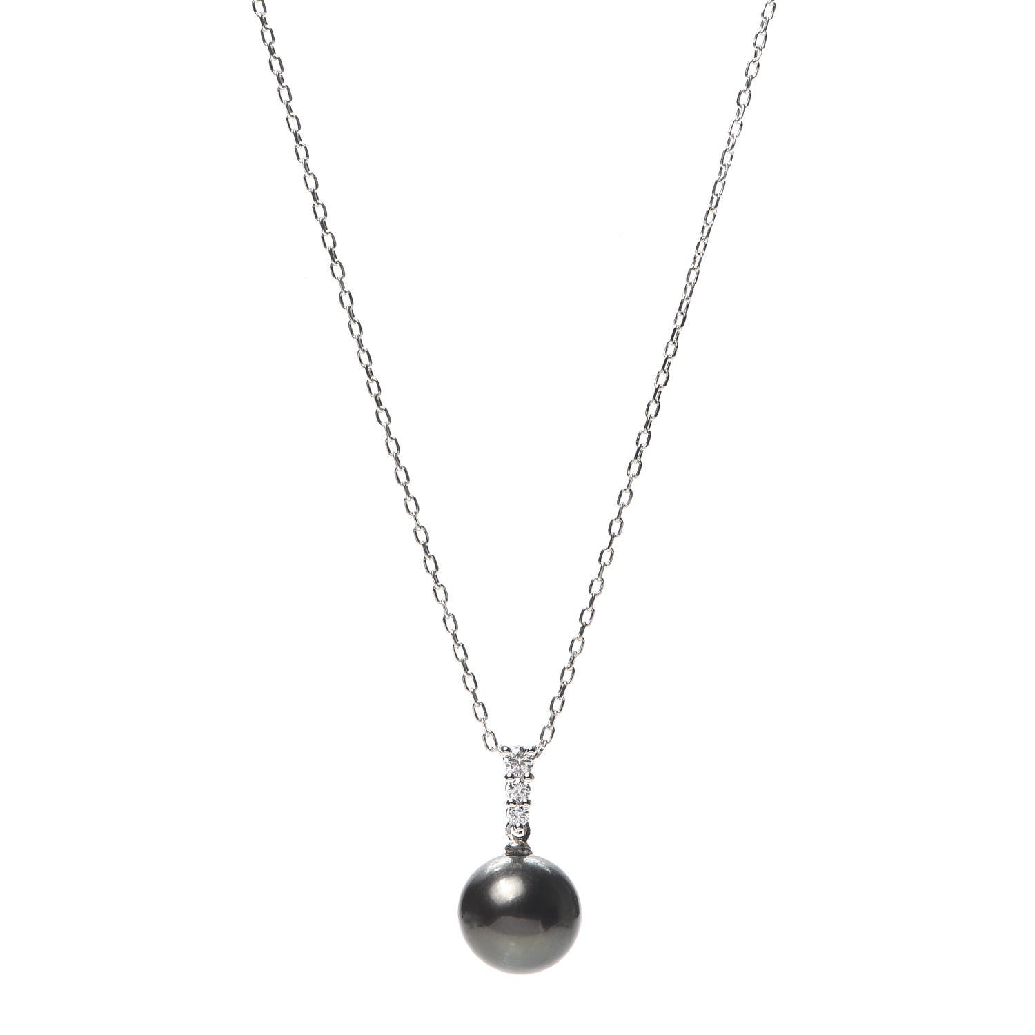 Mikimoto 18K White Gold Diamond Black South Sea Pearl 10mm Morning Dew Pendant Necklace 1 of 5