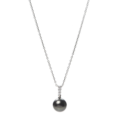 Mikimoto 18K White Gold Diamond Black South Sea Pearl 10mm Morning Dew Pendant Necklace 1 of 5