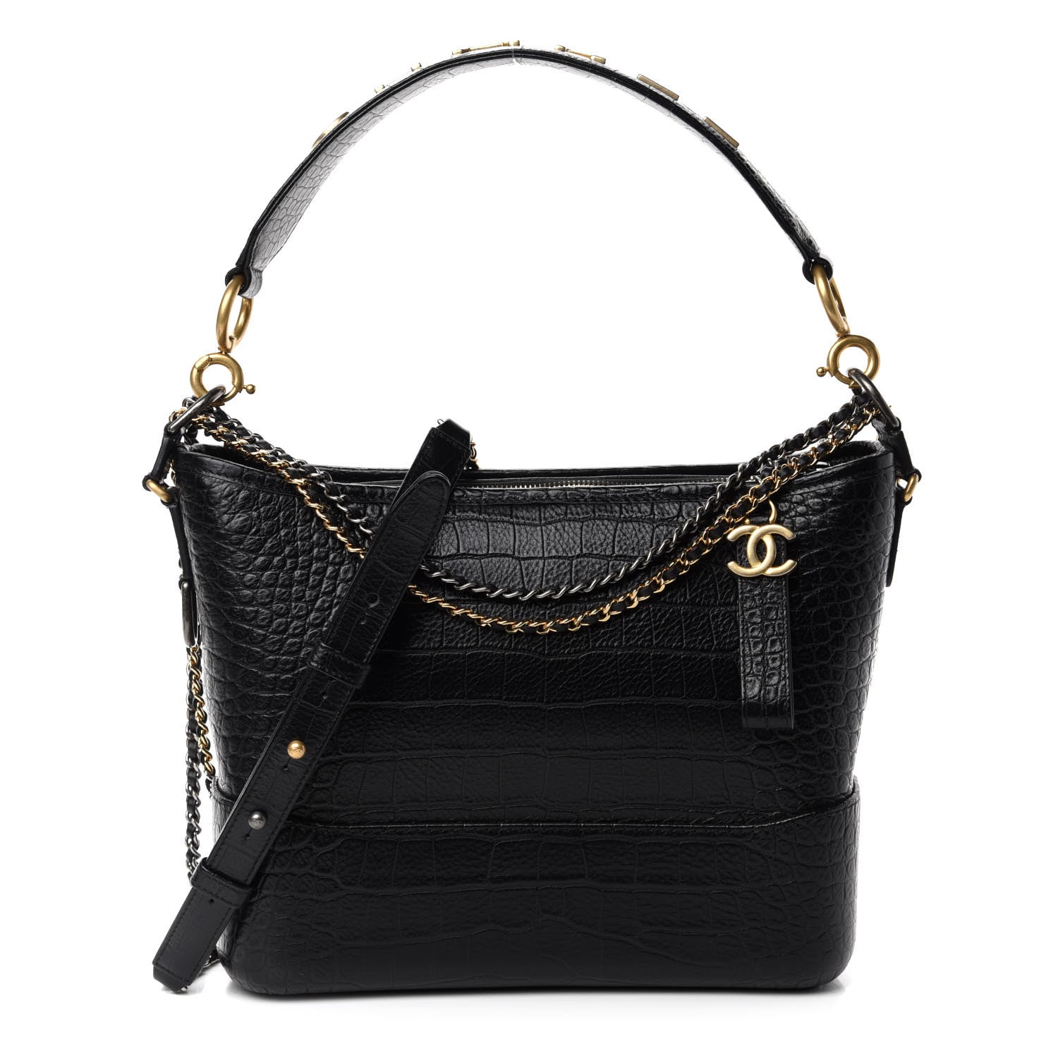 Chanel Crocodile Embossed Calfskin Medium Gabrielle Cocodile Hobo Black 1 of 12