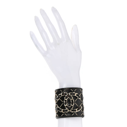 Chanel Lambskin Chain Stitched CC Cuff Bracelet Black Gold 2 of 4