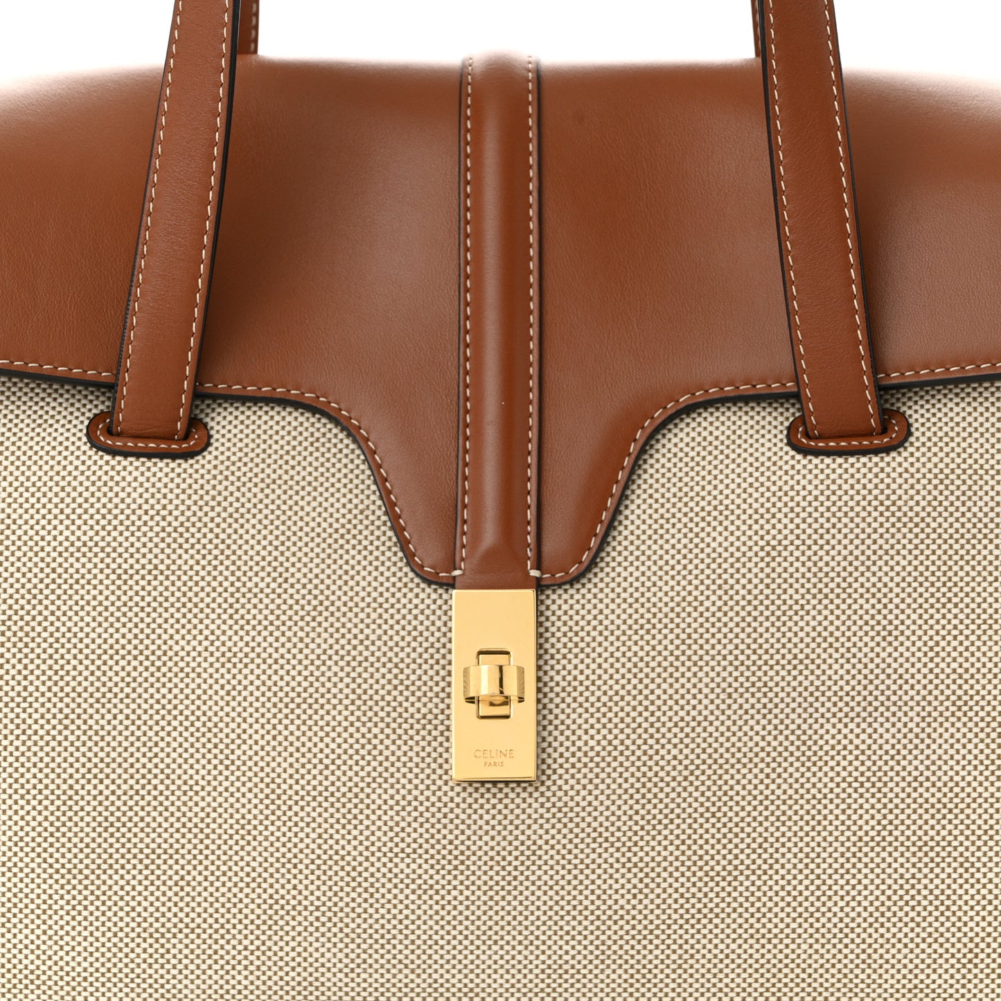 Canvas Calfskin Medium Soft 16 Top Handle Bag Tan White