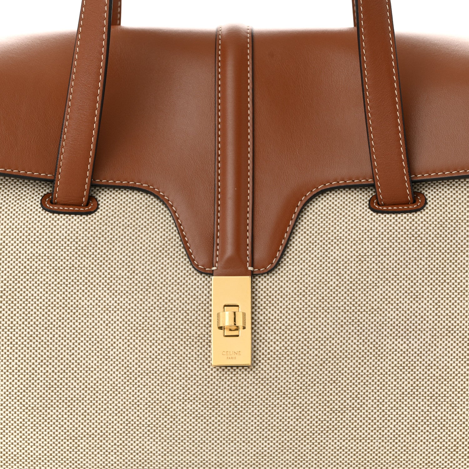 Celine Canvas Calfskin Medium Soft 16 Top Handle Bag Tan White 8 of 10