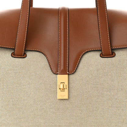 Celine Canvas Calfskin Medium Soft 16 Top Handle Bag Tan White 8 of 10