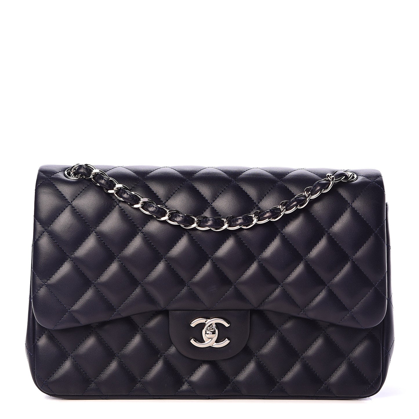 Lambskin Quilted Jumbo Double Flap Navy
