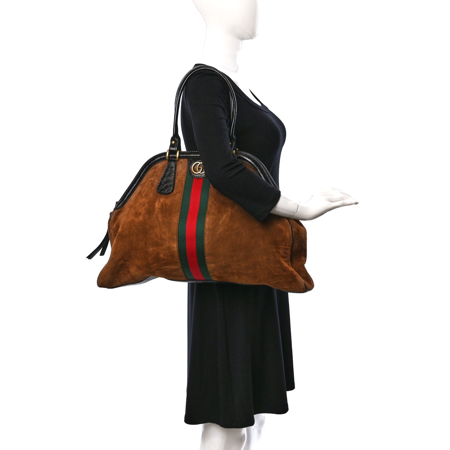 Suede Ophidia Large Re(Belle) Top Handle Bag Nocciola Black