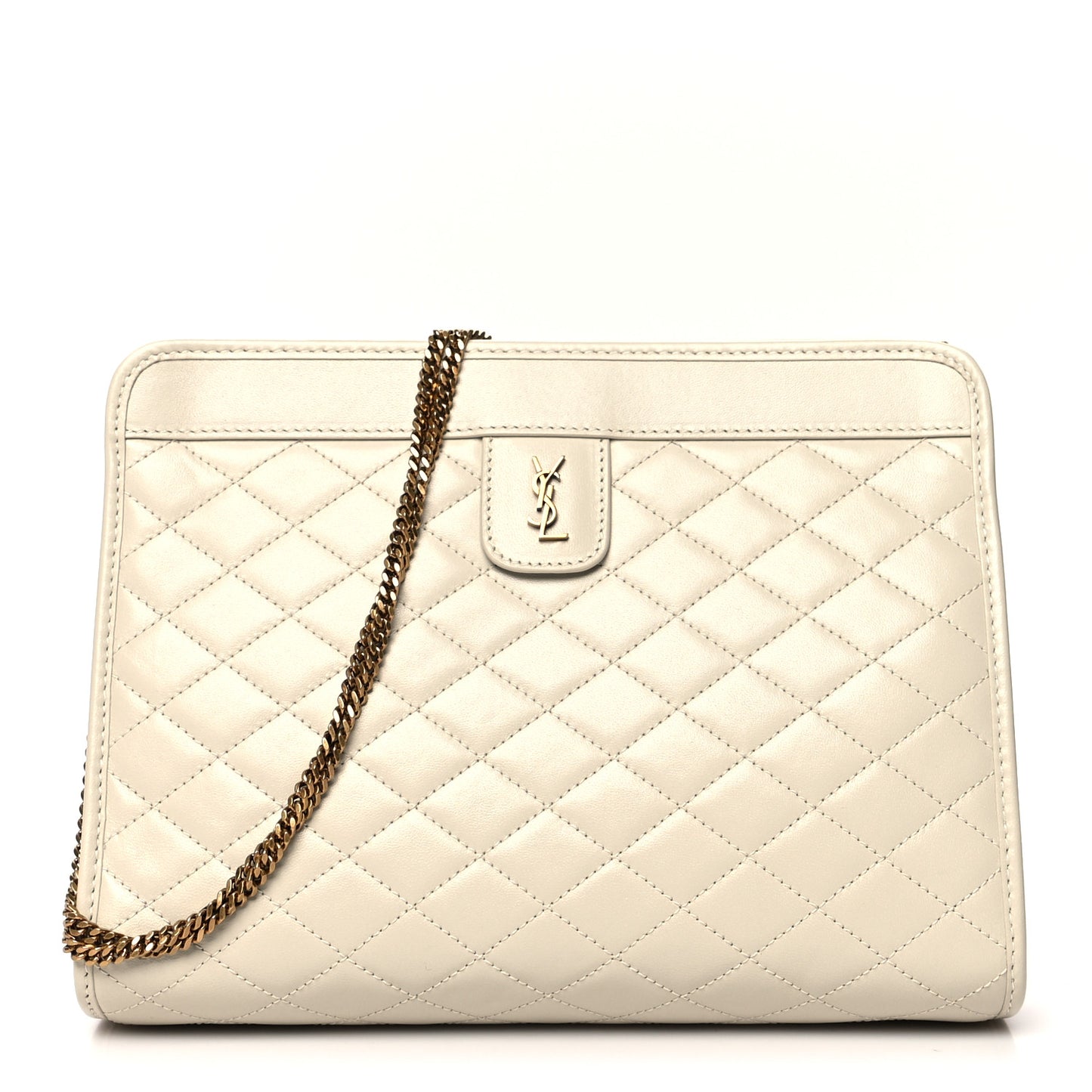 Lambskin Quilted Monogram Baby Victoire Chain Clutch Blanc Vintage