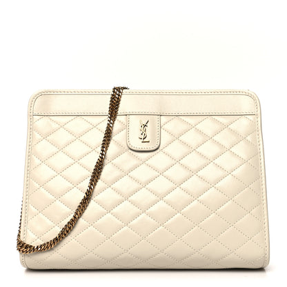 Saint Laurent Lambskin Quilted Monogram Baby Victoire Chain Clutch Blanc Vintage 1 of 9