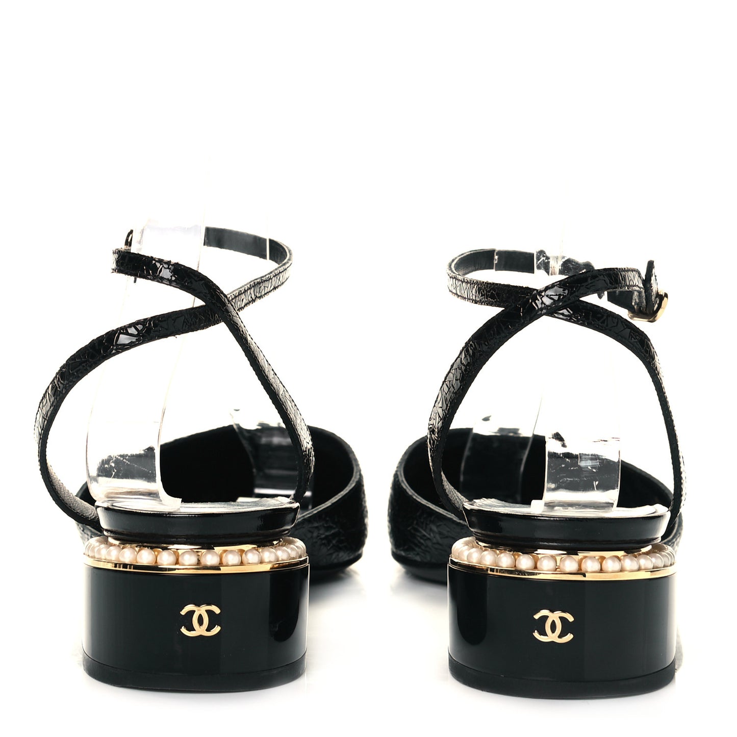 Patent Embossed Grosgrain Cap Toe Pearl Slingbacks 38.5 Black