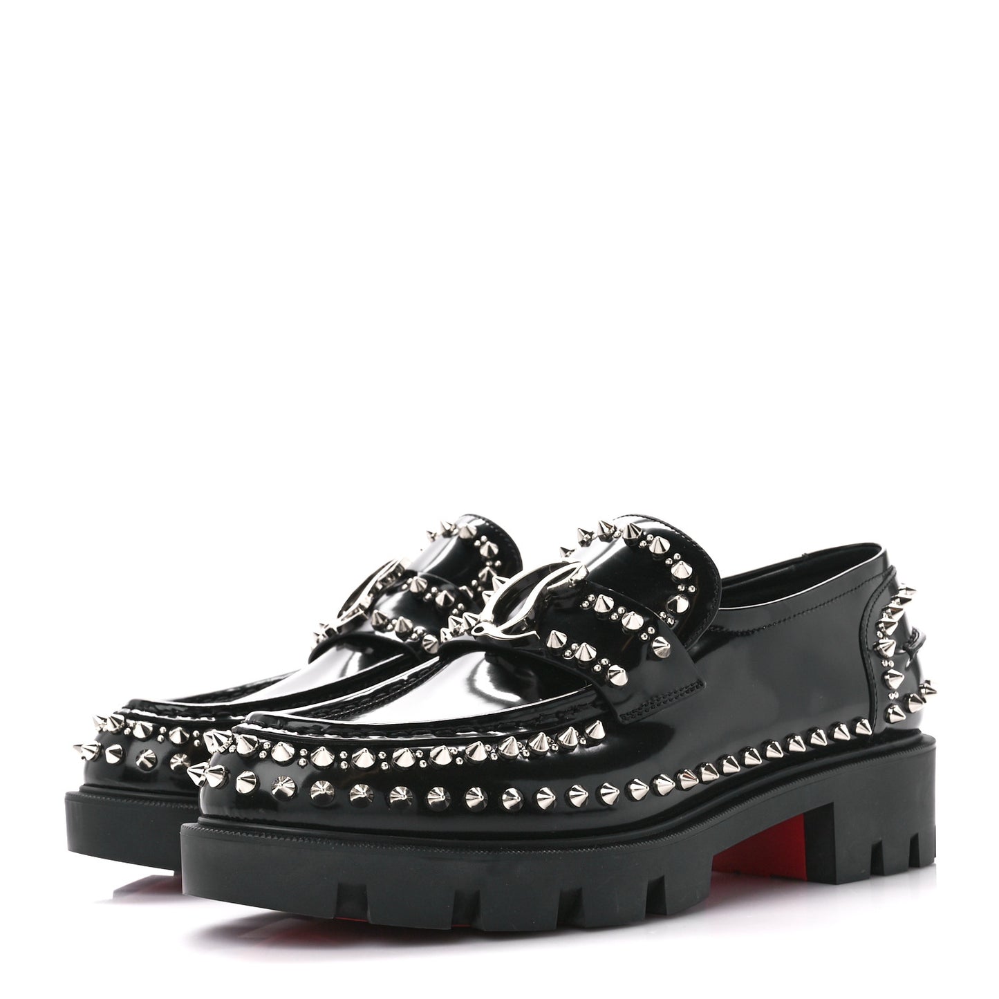 Calfskin Abrasivato Spike Womens Loafers 39 Black