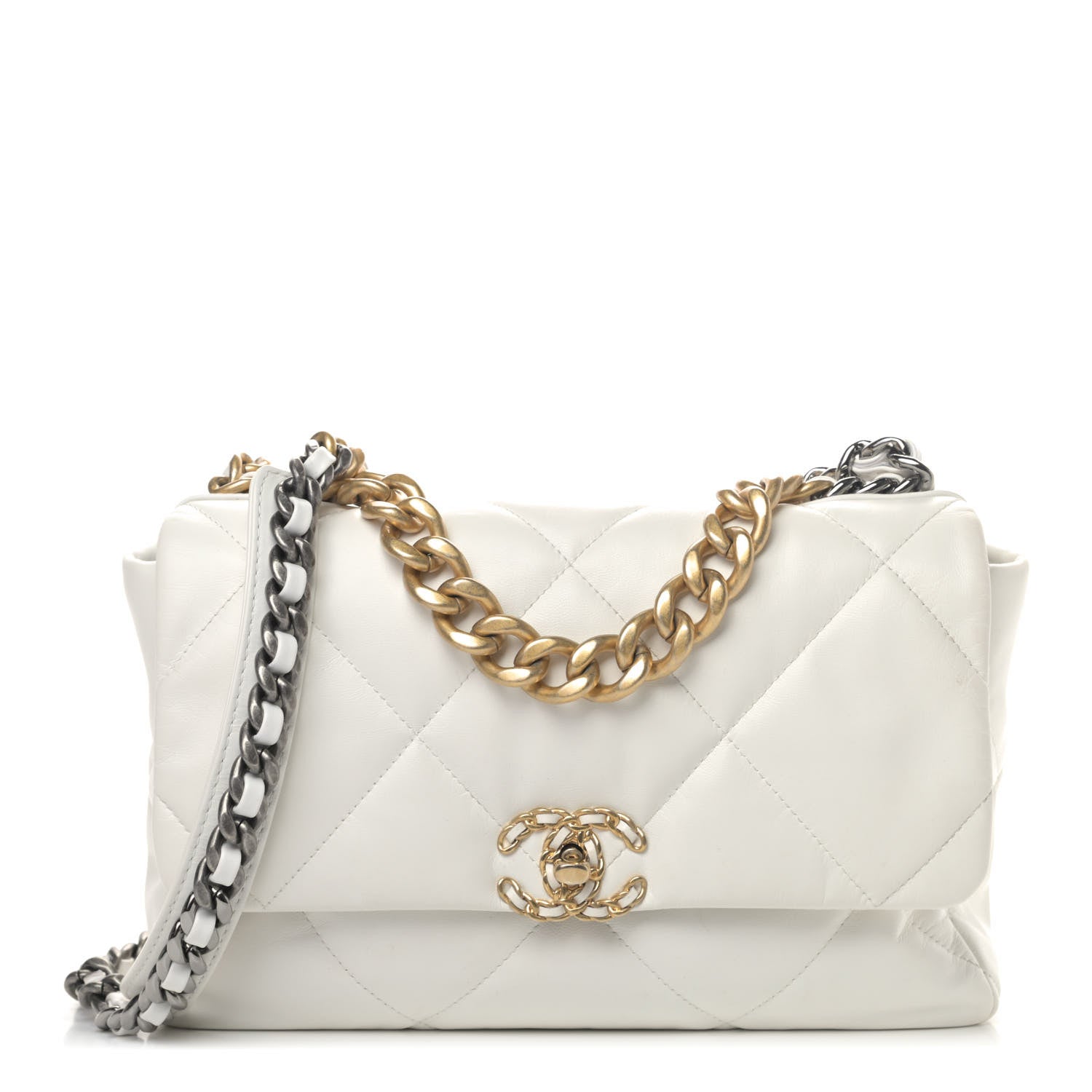 Chanel Goatskin Quilted Large Chanel 19 Flap White 1 of 5